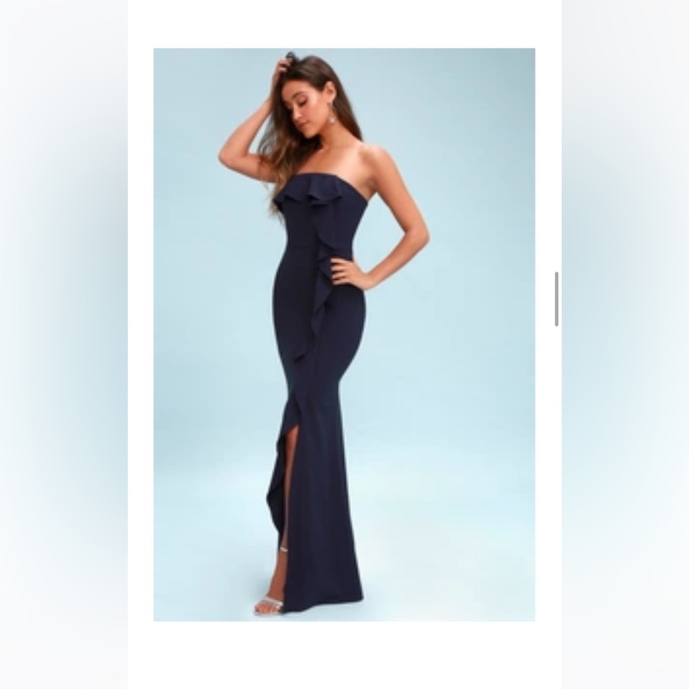 Elegant Navy Strapless Evening Dress
